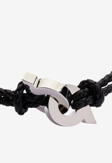 Salvatore Ferragamo Double Gancini Braided Leather Bracelet Black 770360 BR SCOFLUID 776345 PLD/BLACK