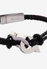 Salvatore Ferragamo Double Gancini Braided Leather Bracelet Black 770360 BR SCOFLUID 776347 PLD/BLACK