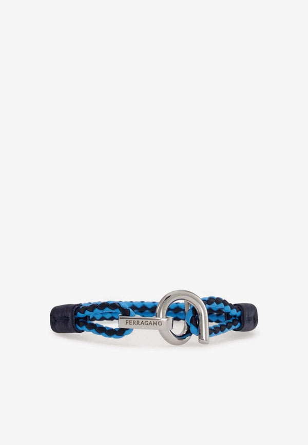 Salvatore Ferragamo Gancini Two-Tone Braided Leather Bracelet Blue 770380 BR SCOO EVO 780309 PLD/BLUE/TURCHESE