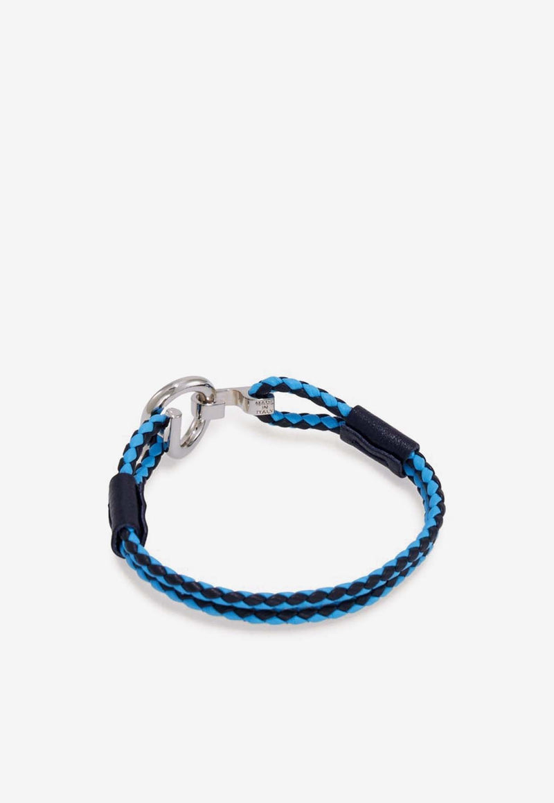 Salvatore Ferragamo Gancini Two-Tone Braided Leather Bracelet Blue 770380 BR SCOO EVO 780309 PLD/BLUE/TURCHESE