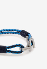 Salvatore Ferragamo Gancini Two-Tone Braided Leather Bracelet Blue 770380 BR SCOO EVO 780309 PLD/BLUE/TURCHESE