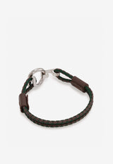 Salvatore Ferragamo Gancini Two-Tone Braided Leather Bracelet Green 770380 BR SCOO EVO 780310 PLD/GREEN/CLAY