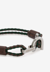 Salvatore Ferragamo Gancini Two-Tone Braided Leather Bracelet Green 770380 BR SCOO EVO 780310 PLD/GREEN/CLAY