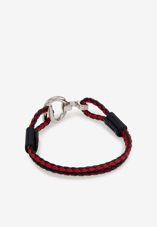 Salvatore Ferragamo Gancini Two-Tone Braided Leather Bracelet Black 770380 BR SCOO EVO 780673 PLD/BLACK/RED