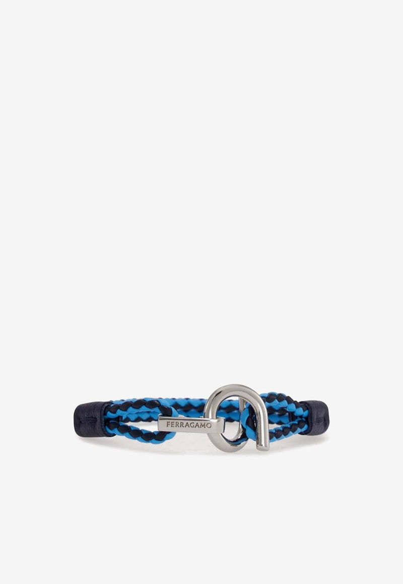 Salvatore Ferragamo Gancini Two-Tone Braided Leather Bracelet Blue 770380 BR SCOO EVO 780674 PLD/BLUE/TURCHESE