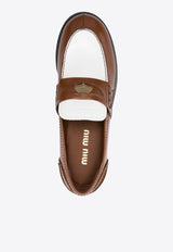 Miu Miu Two-Tone Leather Penny Loafers Brown 5D773DF020AZE_F031W