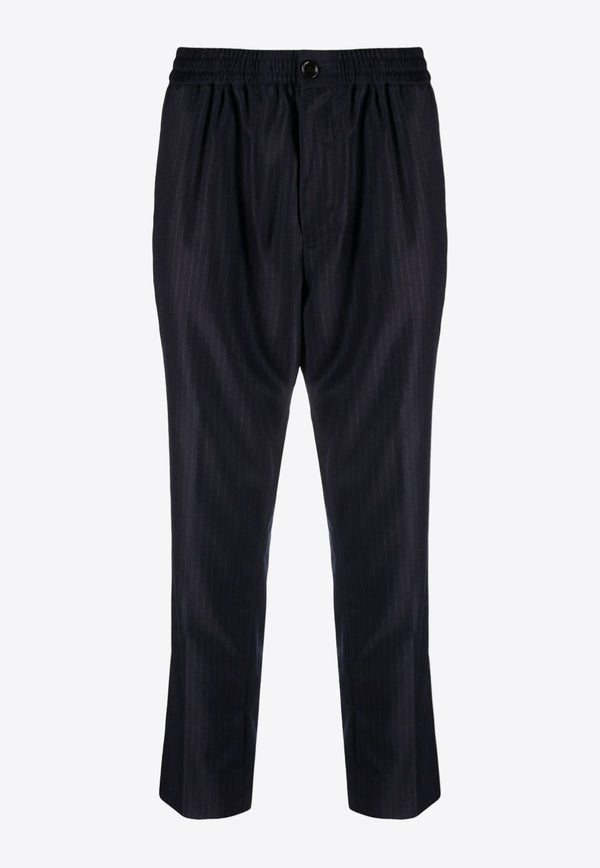 AMI PARIS Pinstripe Wool Tapered Pants Navy HTR206WV0024_477