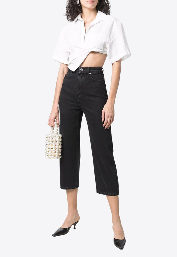 Self-Portrait Straight-Leg Cropped Jeans RS22800SL_BLACK