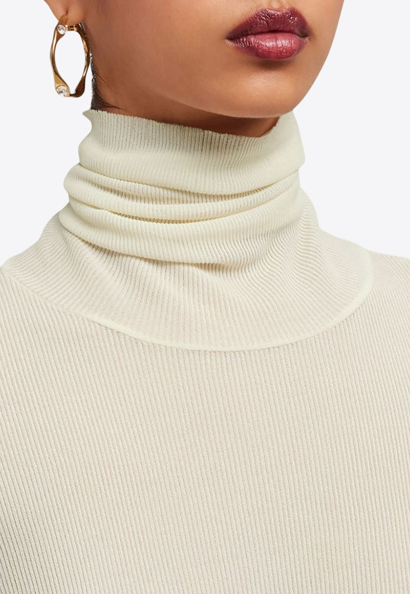 AMI PARIS Ribbed Knit Turtleneck Top Ivory FTS301JE0022_185