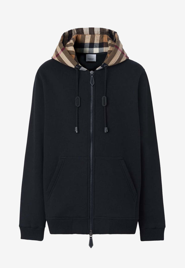 Burberry Check-Pattern Zip-Up Hooded Sweatshirt 8060705_A1189 Black