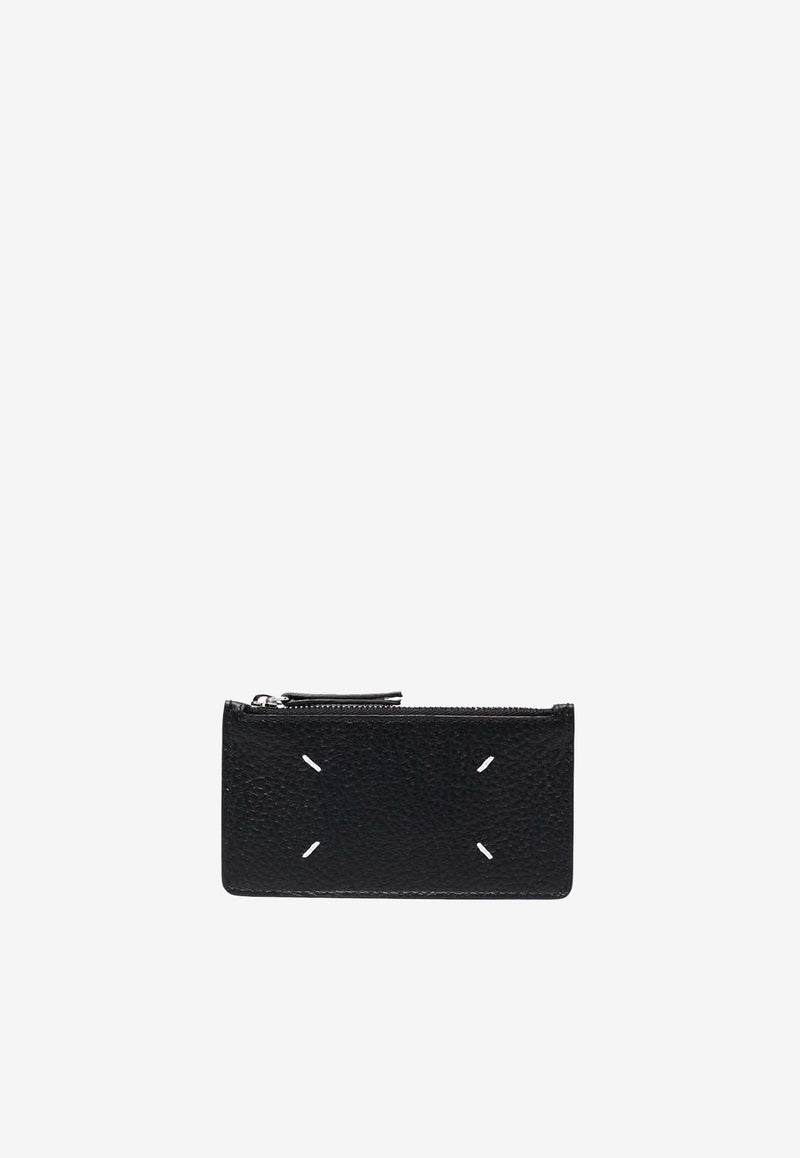 Maison Margiela Four Stitches Zip Cardholder in Grained Leather Black S56UI0143P4455_T8013