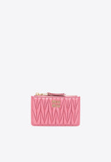 Miu Miu Logo Plaque Quilted Leather Zip Cardholder Pink 5MB0602FPP_F0638