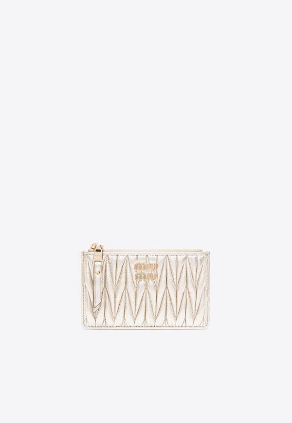 Miu Miu Logo Plaque Metallic Zip Cardholder Gold 5MB0602FPP_F0846