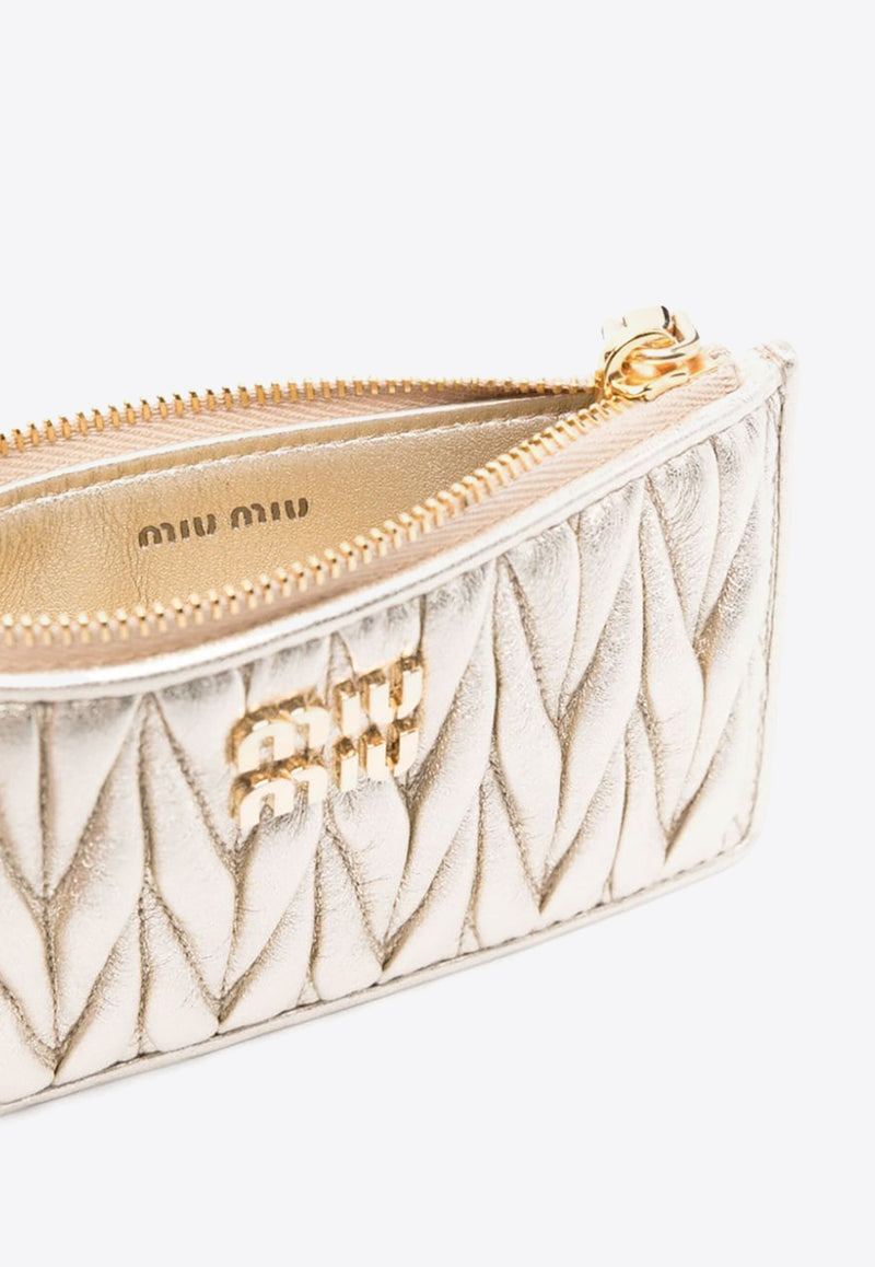 Miu Miu Logo Plaque Metallic Zip Cardholder Gold 5MB0602FPP_F0846