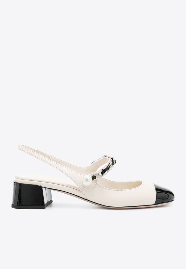 Miu Miu 35 Patent Leather Slingback Pumps Ivory 5I045EF0353L4I_F0A72