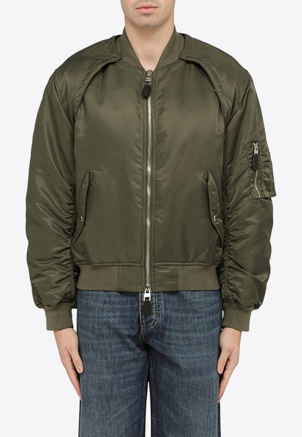 Alexander McQueen Convertible Ruched Bomber Jacket Green 771141QRAAK/O_ALEXQ-3360