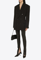 Balenciaga Cinched Double-Breasted Wool Blazer 773357TNT39/O_BALEN-1000 Black