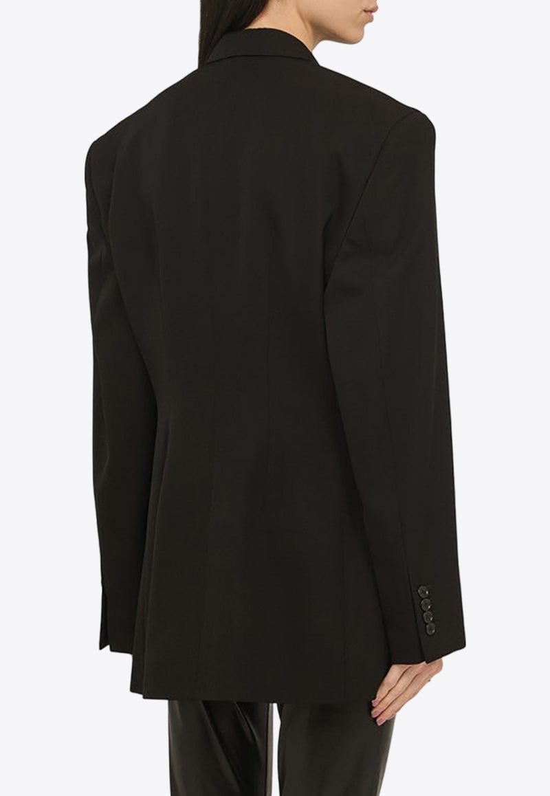 Balenciaga Cinched Double-Breasted Wool Blazer 773357TNT39/O_BALEN-1000 Black