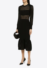 Alexander McQueen Knitted Mesh Sleeved Midi Dress 780455Q1A8M/O_ALEXQ-1000