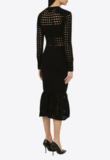 Alexander McQueen Knitted Mesh Sleeved Midi Dress 780455Q1A8M/O_ALEXQ-1000