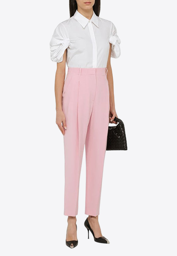 Alexander McQueen High-Waist Pleated Tailored Pants Pink 780720QEAAA/O_ALEXQ-5067