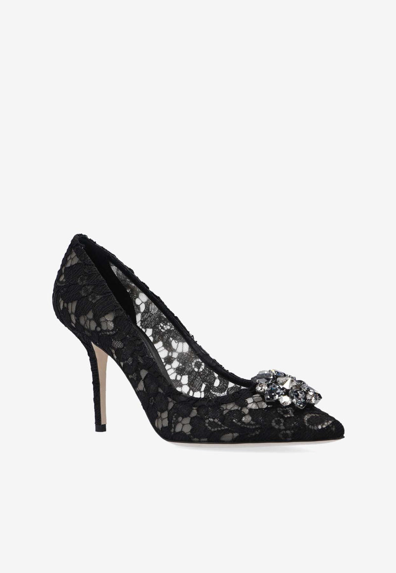 Dolce 
Gabbana Bellucci 90 Embellished Lace Pumps Black CD0101 AL198-80999