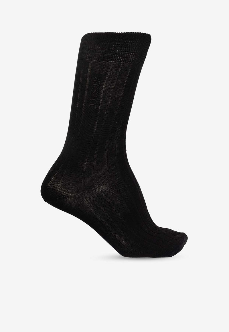 Versace Logo Ribbed Socks Black 1008835 1A09952-1B000