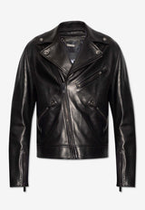 Versace Leather Zip-Up Biker Jacket Black 1013570 1A00713-1B000