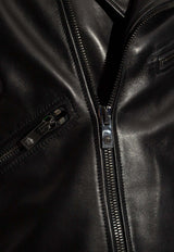 Versace Leather Zip-Up Biker Jacket Black 1013570 1A00713-1B000