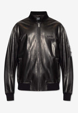 Versace Leather Zip-Up Bomber Jacket Black 1013867 1A09813-1B000