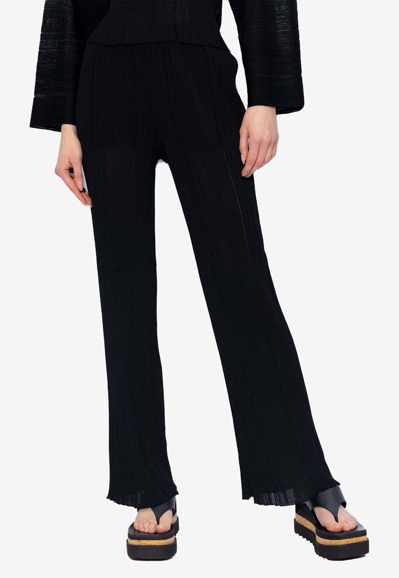 Stella McCartney Plisse Knit Straight-Leg Pants Black 6K0685 3S2465-1000