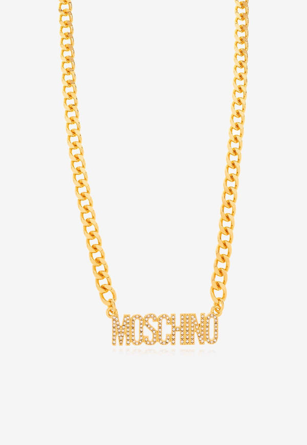 Moschino Crystal-Embellished Logo Necklace 24171 A9167 8413-1606 Gold