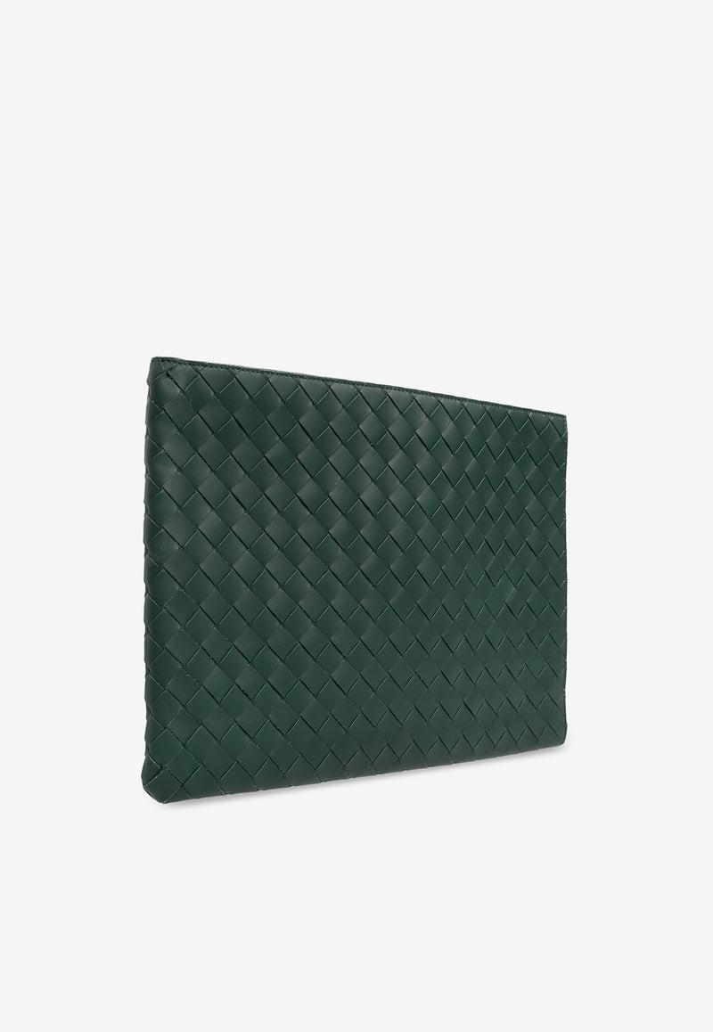 Bottega Veneta Intrecciato Half Zip Pouch Emerald Green 607479 VCPQ5-3336