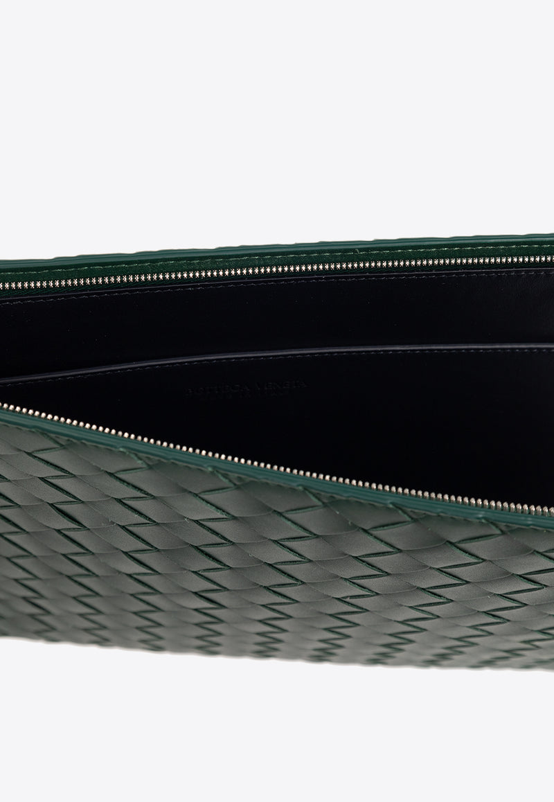 Bottega Veneta Intrecciato Half Zip Pouch Emerald Green 607479 VCPQ5-3336