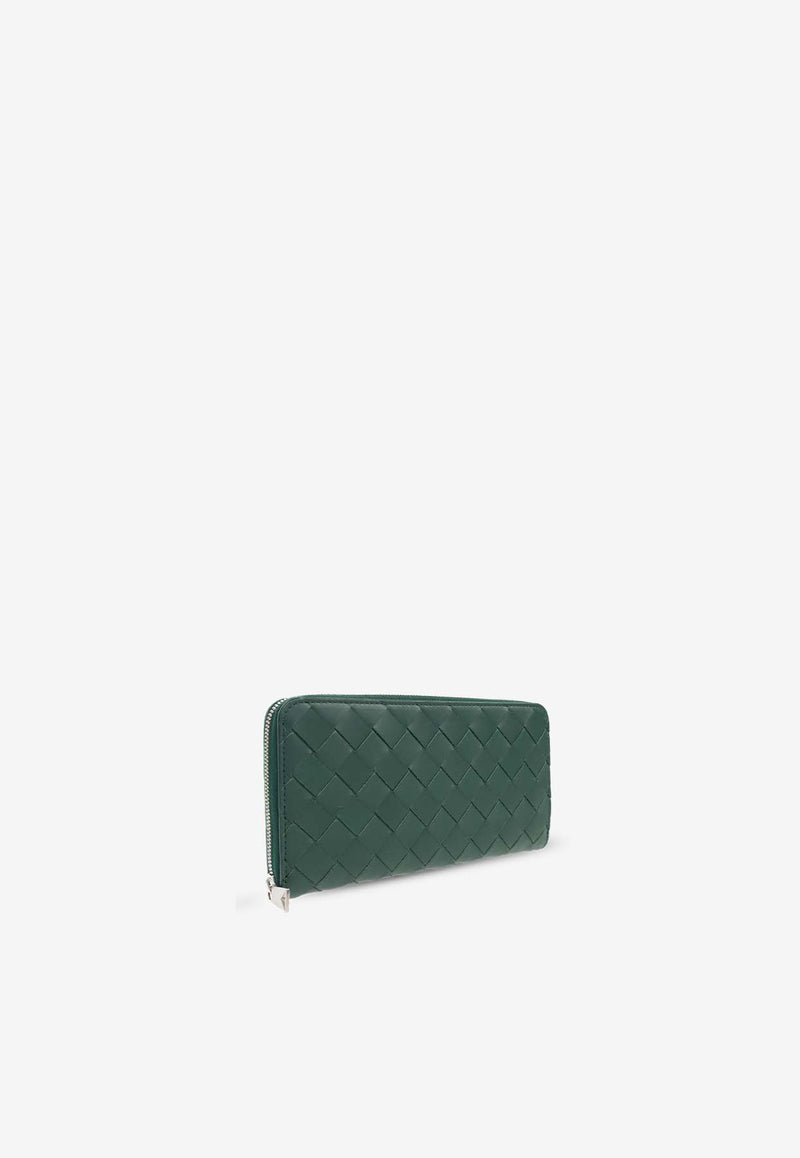 Bottega Veneta Intrecciato Leather Zip-Around Wallet Emerald Green 749427 VCPQ6-3334