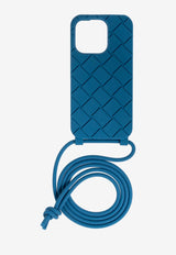 Bottega Veneta iPhone 14 Pro Intrecciato Case with Strap Deep Pacific 733830 V0EY0-4231