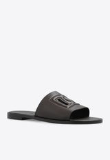 Dolce 
Gabbana DG Logo Leather Slides Dark Brown A80397 AO602-8H042