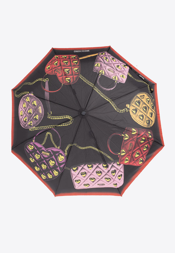 Moschino Bags Illustration Print Foldable Umbrella Multicolor 8987 OPENCLOSEA-BLACK