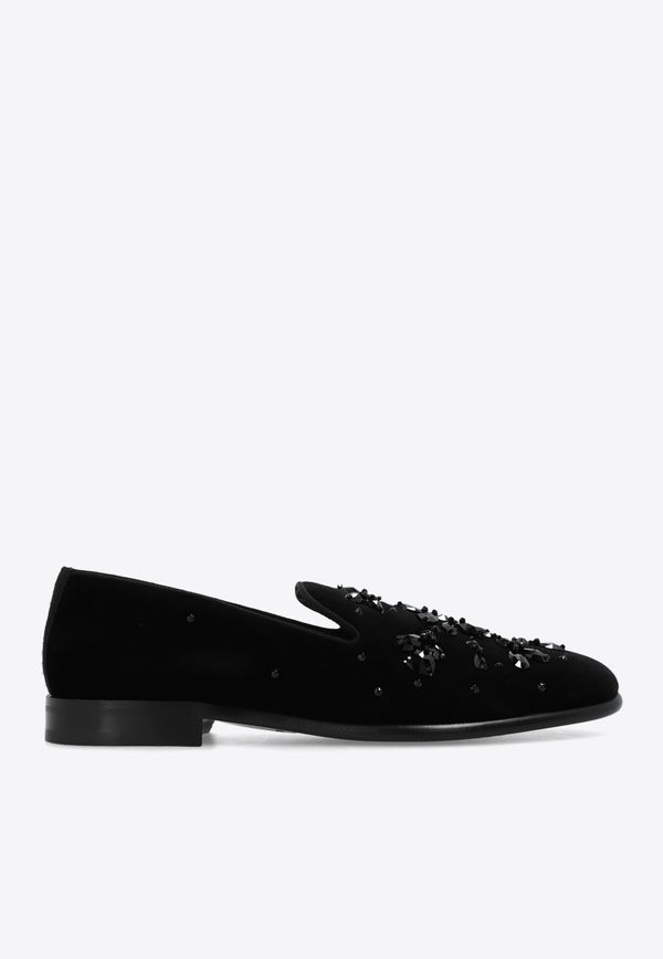 Dolce 
Gabbana Milano Rhinestone Embellished Loafers Black A50573 AN890-80999