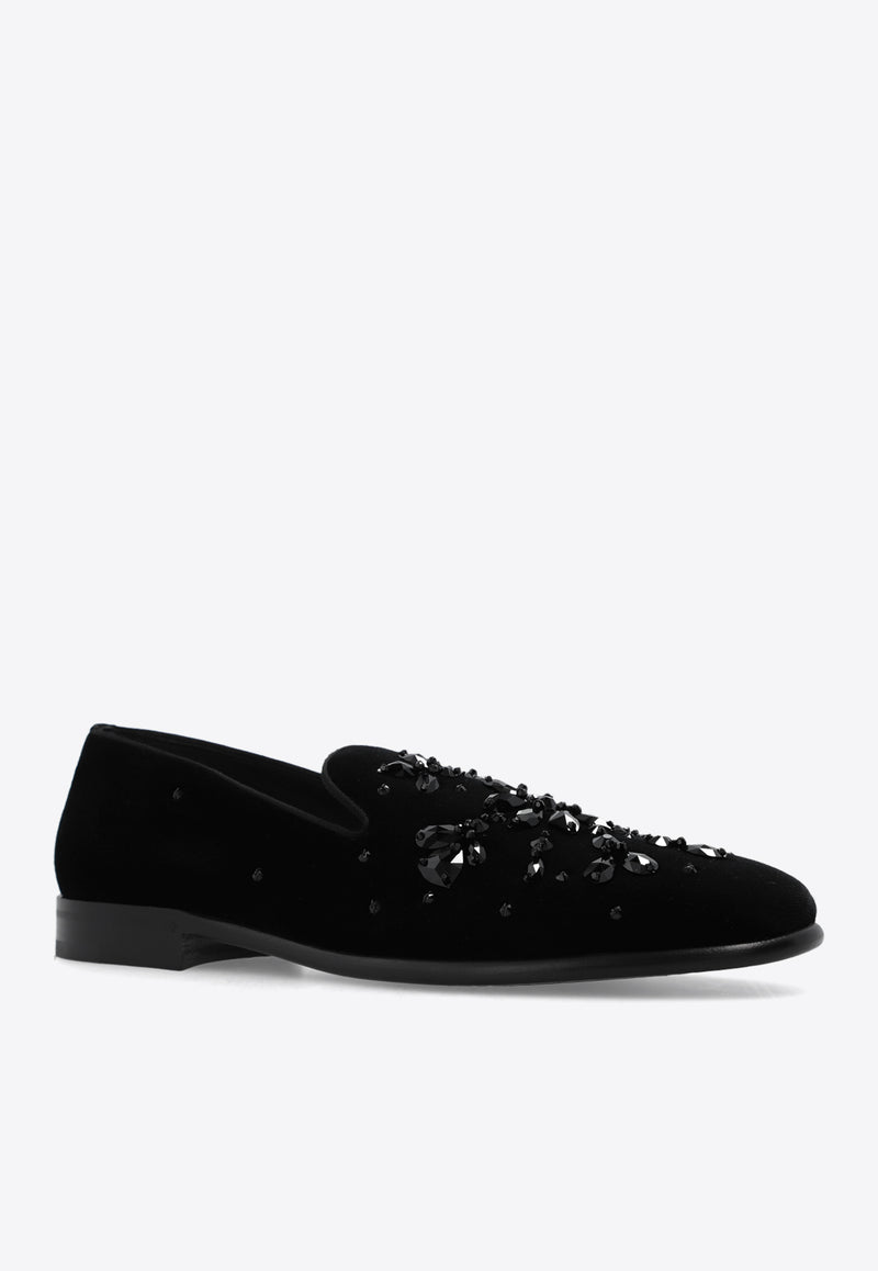 Dolce 
Gabbana Milano Rhinestone Embellished Loafers Black A50573 AN890-80999