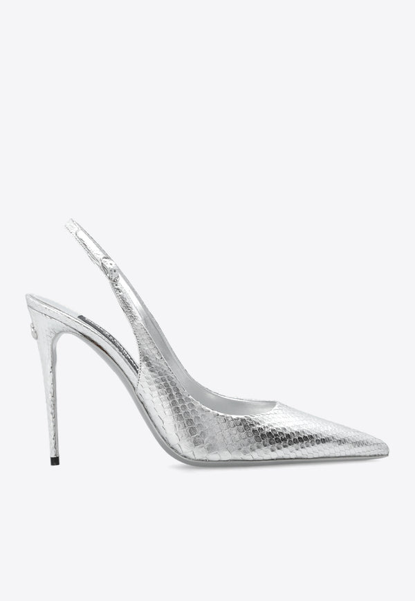 Dolce 
Gabbana 105 Python Skin Slingback Pumps Silver CG0602 A2F48-80998