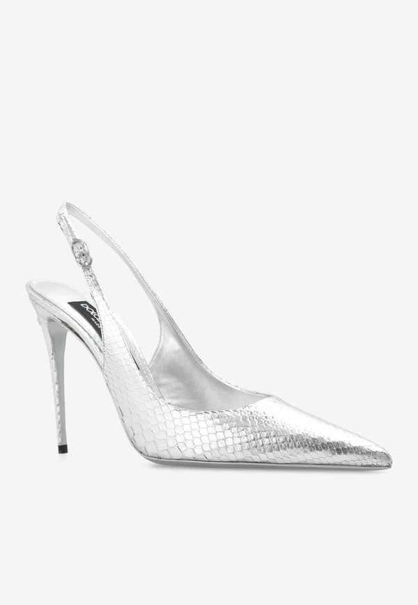 Dolce 
Gabbana 105 Python Skin Slingback Pumps Silver CG0602 A2F48-80998