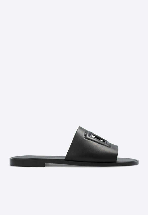 Dolce 
Gabbana DG Logo Leather Slides Black A80397 AO602-80999