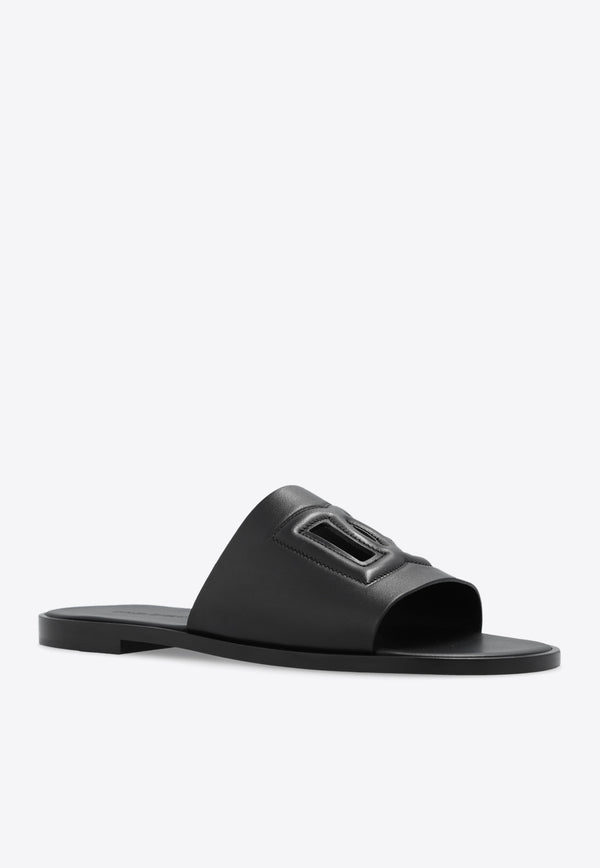 Dolce 
Gabbana DG Logo Leather Slides Black A80397 AO602-80999