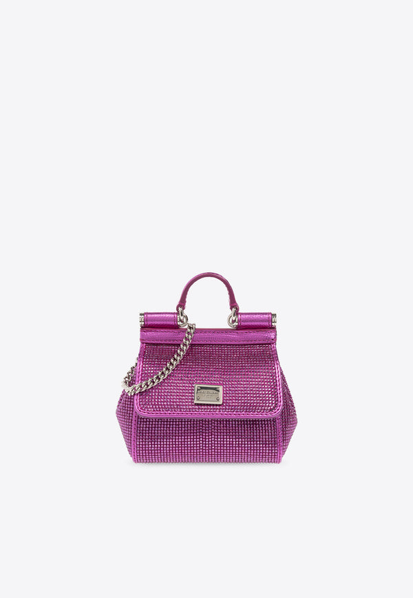 Dolce 
Gabbana Mini Sicily Crystal Embellished Top Handle Bag Fuchsia BB6494 AO917-8Z432