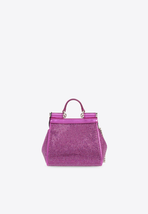 Dolce 
Gabbana Mini Sicily Crystal Embellished Top Handle Bag Fuchsia BB6494 AO917-8Z432