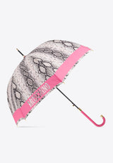 Moschino Logo Trim Snakeskin Print Umbrella Gray 8920 63AUTOJ-FUXIA