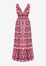 Dolce 
Gabbana Majolica Print V-neck Maxi Dress Pink F6ADOT HH5AP-HE3TN