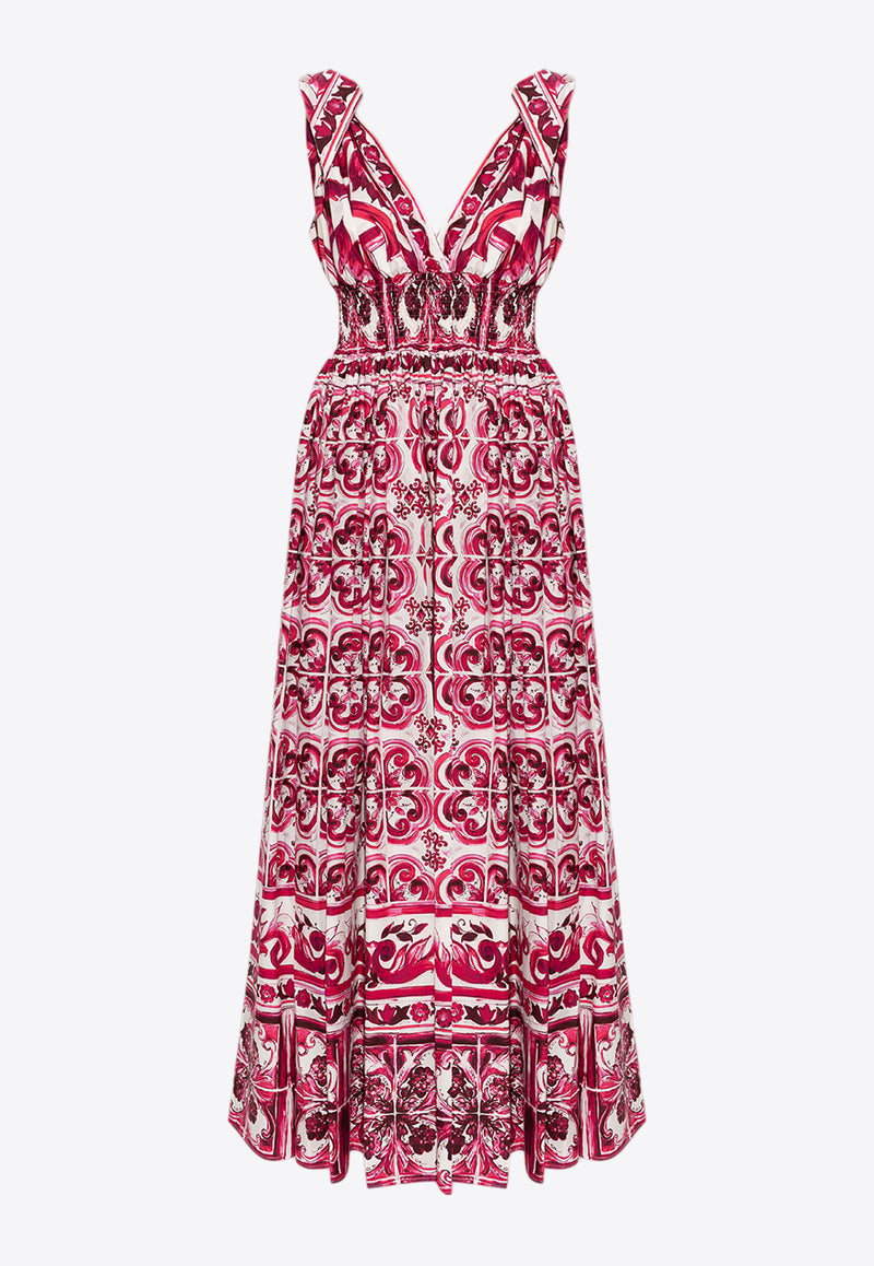 Dolce 
Gabbana Majolica Print V-neck Maxi Dress Pink F6ADOT HH5AP-HE3TN