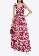 Dolce 
Gabbana Majolica Print V-neck Maxi Dress Pink F6ADOT HH5AP-HE3TN